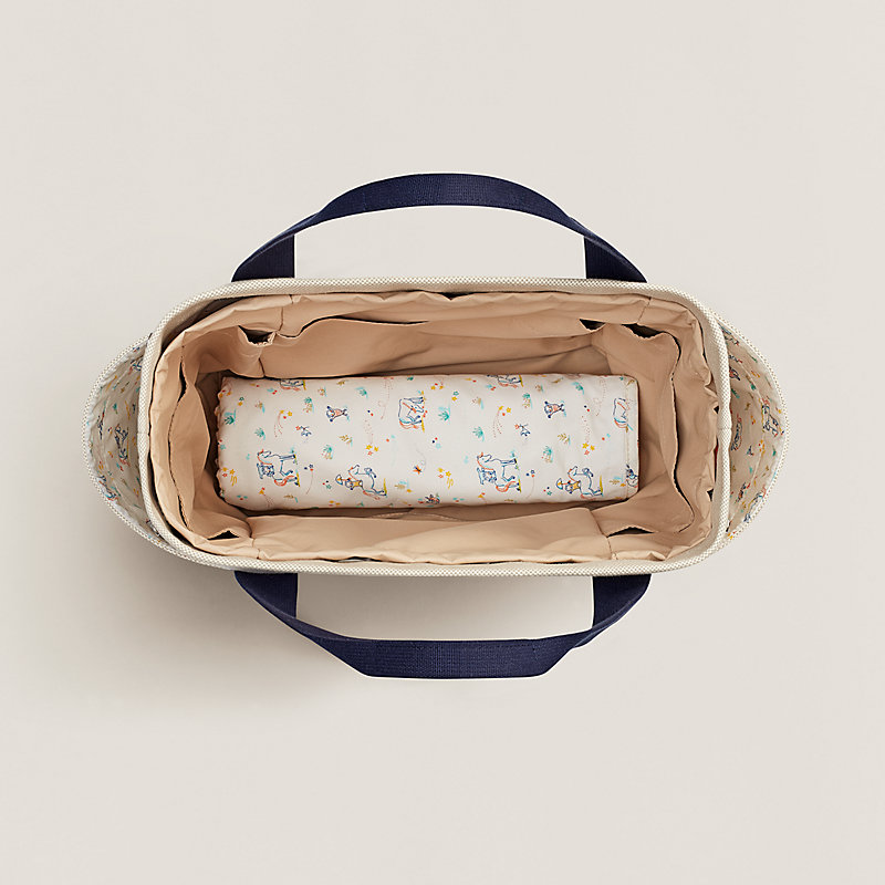 HERMES マザーズバッグ クリーム/赤 動物イラスト付き マザーズバッグ